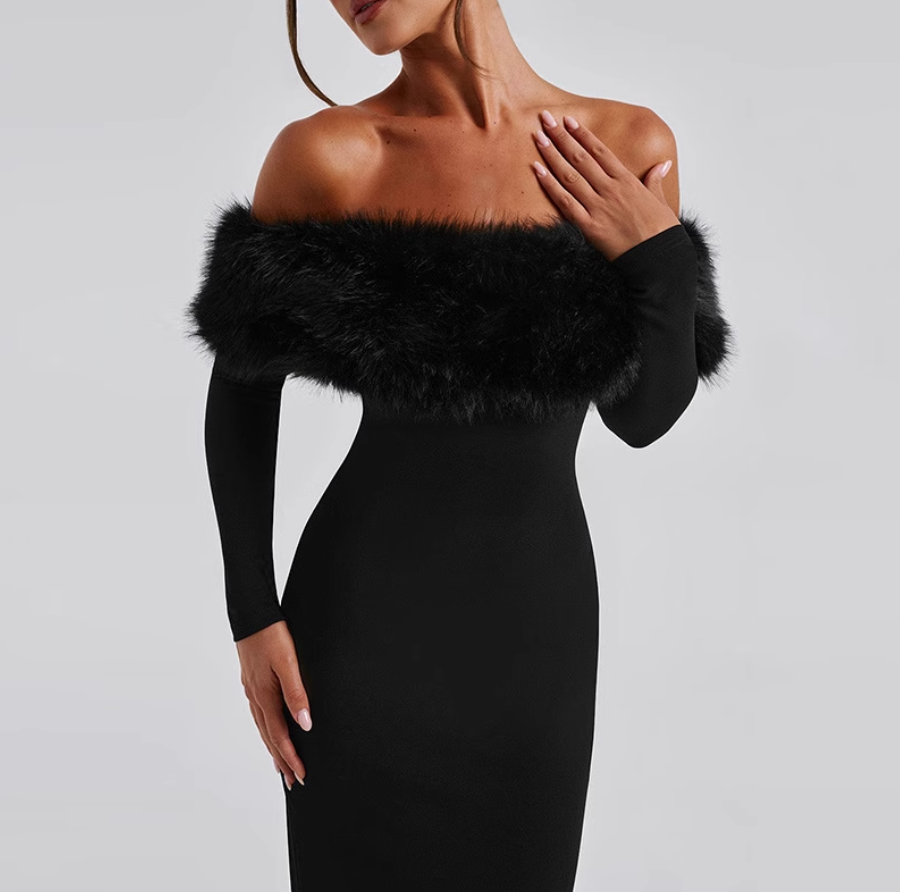 Fur dress Black