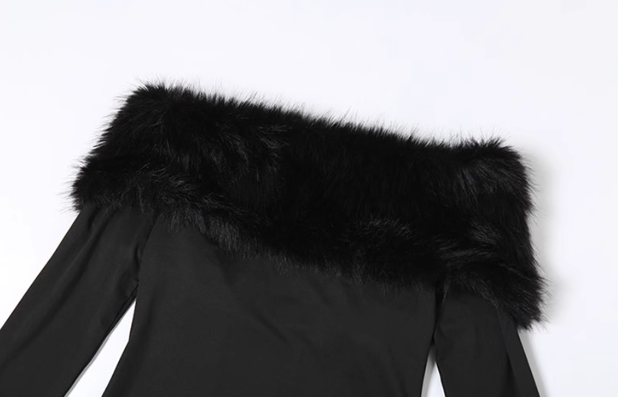 Fur dress Black